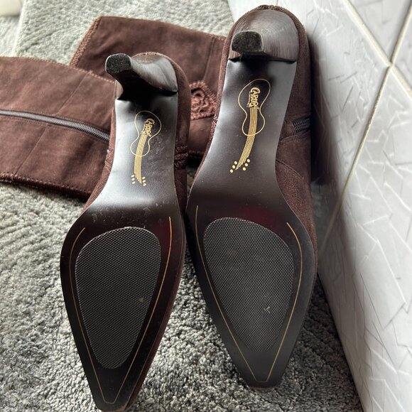 Carlos Santana Knee High Brown Suede Tempest Boots Embroidered Cut Outs Size 7.5 - Picture 3 of 8